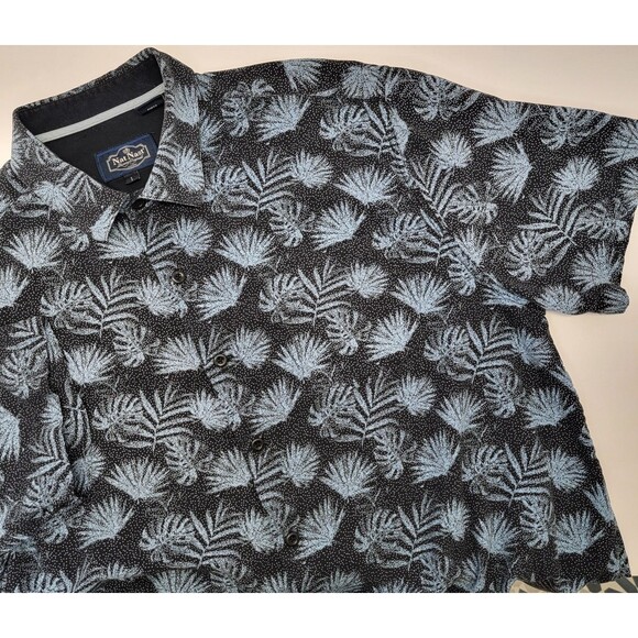 Nat Nast Shirt Mens Large Blue Palm Leaf Pattern Silk Cotton Button Up Resort - Picture 1 of 14